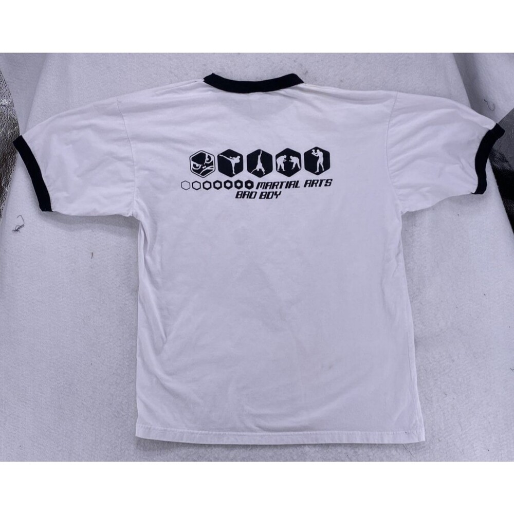 Vintage Y2K Bad Boy Martial Arts Ringer T Shirt Mens Large White Black MMA BJJ